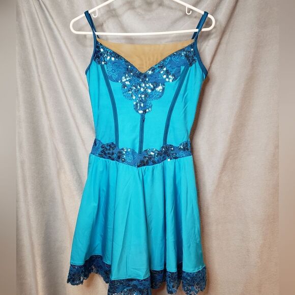 Jazz, tap, contemporary Dance Costume, Blue, Medium Adult - Picture 2 of 9